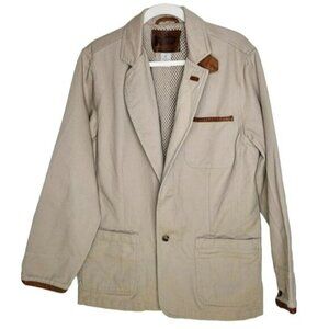 Roundtree & Yorke Outfitters Khaki Blazer Jacket Leather Elbow Patches Cotton M‎